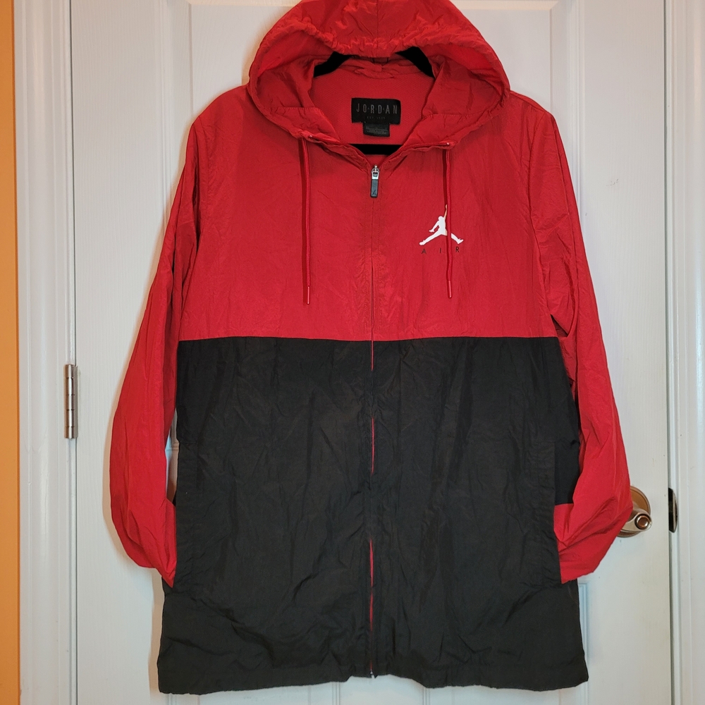 Air Jordan Red and Black Full Zip Hooded Windbreaker Sz Medium